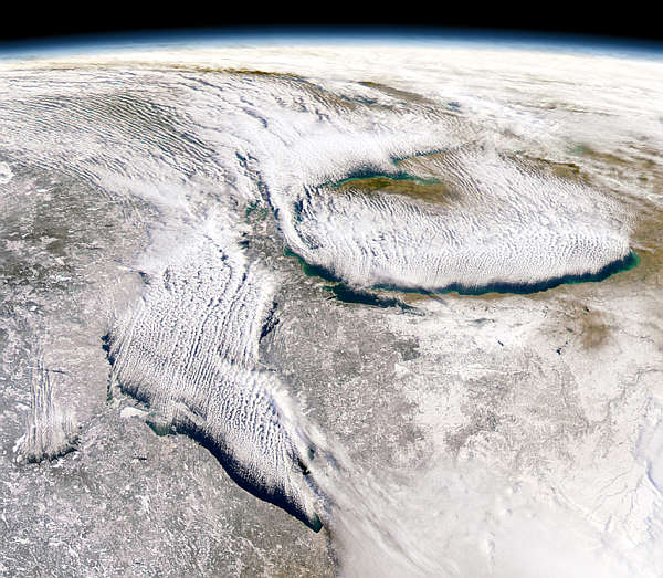 This SeaWiFS view of the Great Lakes is a good depiction of the "lake effect" that people often talk about.